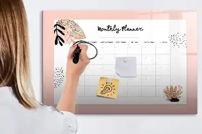 Tablă magnetică cu ștergere uscată planificator cu design floral