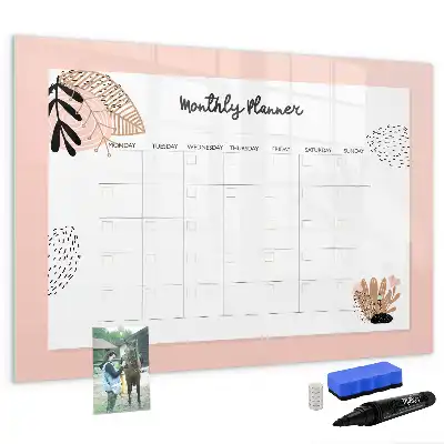 Tablă magnetică cu ștergere uscată planificator cu design floral