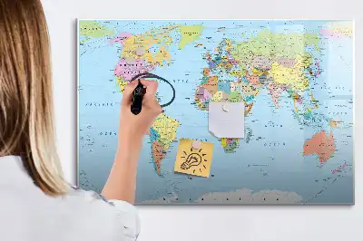 Tablă magnetică cu ștergere uscată cu harta lumii
