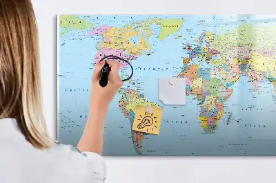Tablă magnetică cu ștergere uscată cu harta lumii