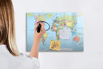 Tablă magnetică cu ștergere uscată cu harta lumii