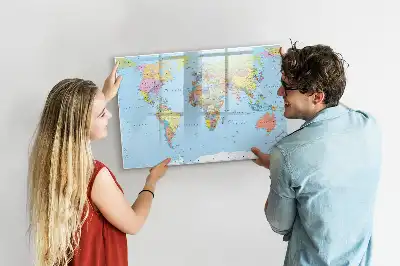 Tablă magnetică cu ștergere uscată cu harta lumii