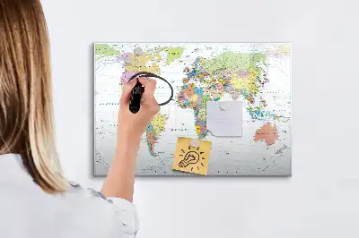 Tablă magnetică cu ștergere uscată model hartă a lumii