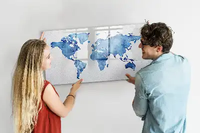 Tablă magnetică cu ștergere uscată cu model hartă a lumii în acuarelă