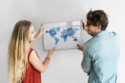 Tablă magnetică cu ștergere uscată cu model hartă a lumii în acuarelă