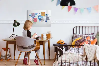 Tablă magnetică cu ștergere uscată cu model hartă a lumii în acuarelă