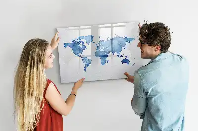 Tablă magnetică cu ștergere uscată cu model hartă a lumii în acuarelă
