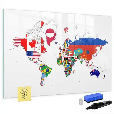Tablă magnetică cu ștergere uscată cu harta steagurilor naționale