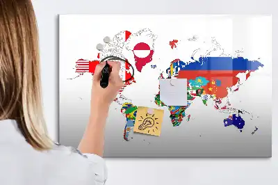 Tablă magnetică cu ștergere uscată cu harta steagurilor naționale