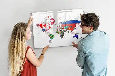 Tablă magnetică cu ștergere uscată cu harta steagurilor naționale
