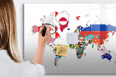 Tablă magnetică cu ștergere uscată cu harta steagurilor naționale