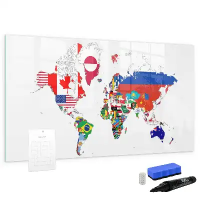 Tablă magnetică cu ștergere uscată cu harta steagurilor naționale