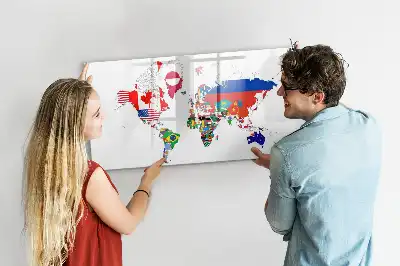 Tablă magnetică cu ștergere uscată cu harta steagurilor naționale