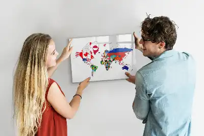 Tablă magnetică cu ștergere uscată cu harta steagurilor naționale