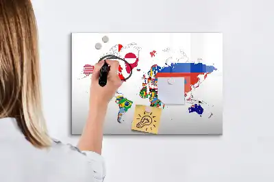 Tablă magnetică cu ștergere uscată cu harta steagurilor naționale