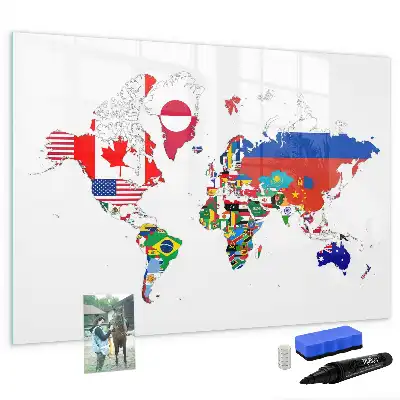 Tablă magnetică cu ștergere uscată cu harta steagurilor naționale