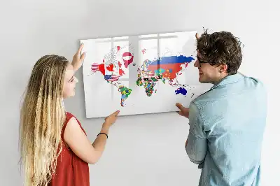 Tablă magnetică cu ștergere uscată cu harta steagurilor naționale