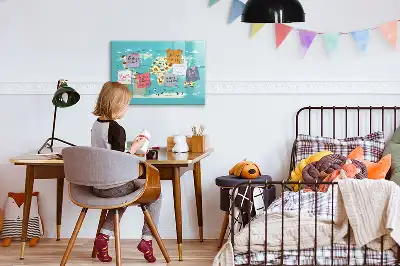 Tablă magnetică cu ștergere uscată cu hartă a lumii animale