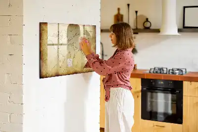 Tablă magnetică cu ștergere uscată cu hartă veche a lumii
