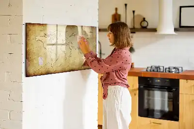 Tablă magnetică cu ștergere uscată cu hartă veche a lumii