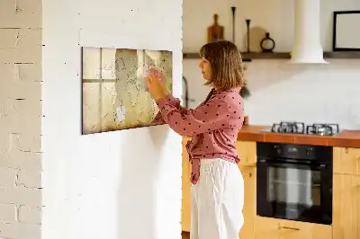 Tablă magnetică cu ștergere uscată cu hartă veche a lumii