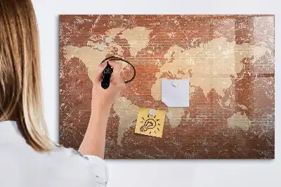 Tablă magnetică cu ștergere uscată cu hartă a lumii și design de cărămidă