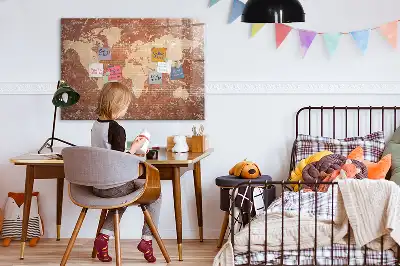 Tablă magnetică cu ștergere uscată cu hartă a lumii și design de cărămidă