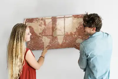 Tablă magnetică cu ștergere uscată cu hartă a lumii și design de cărămidă