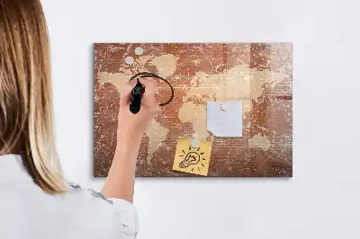 Tablă magnetică cu ștergere uscată cu hartă a lumii și design de cărămidă