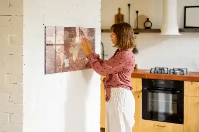 Tablă magnetică cu ștergere uscată cu hartă a lumii și design de cărămidă