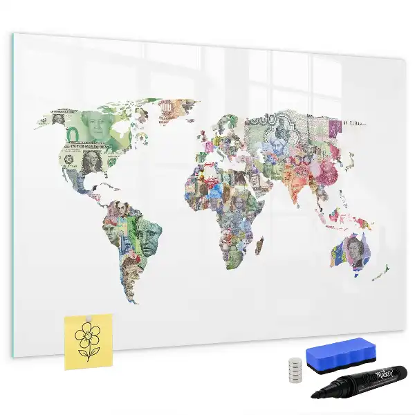 Tablă magnetică cu ștergere uscată cu design hartă din bancnote