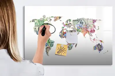 Tablă magnetică cu ștergere uscată cu design hartă din bancnote