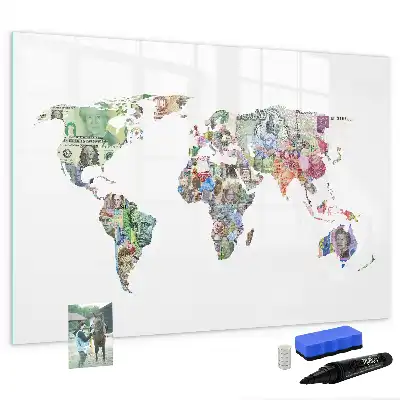 Tablă magnetică cu ștergere uscată cu design hartă din bancnote