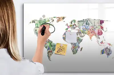 Tablă magnetică cu ștergere uscată cu design hartă din bancnote