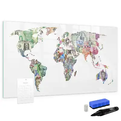 Tablă magnetică cu ștergere uscată cu design hartă din bancnote