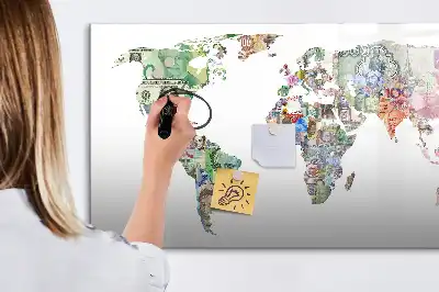 Tablă magnetică cu ștergere uscată cu design hartă din bancnote