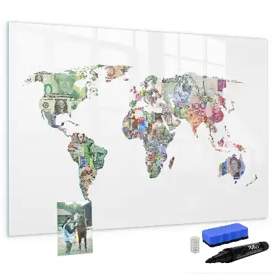 Tablă magnetică cu ștergere uscată cu design hartă din bancnote
