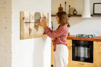 Harta lumii tablă magnetică în stil vechi cu ștergere uscată