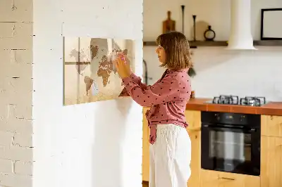 Harta lumii tablă magnetică în stil vechi cu ștergere uscată
