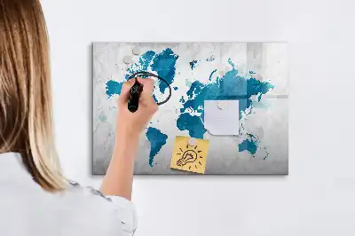 Tablă magnetică cu ștergere uscată harta lumii
