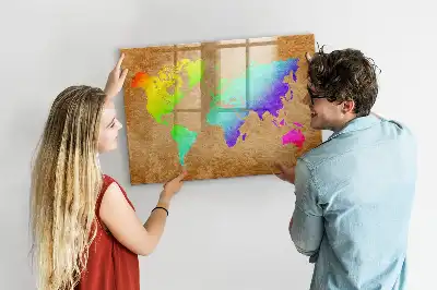 Tablă magnetică cu ștergere uscată model harta lumii curcubeu