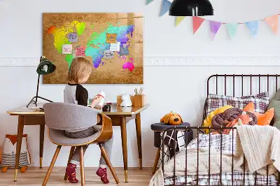 Tablă magnetică cu ștergere uscată model harta lumii curcubeu