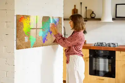 Tablă magnetică cu ștergere uscată model harta lumii curcubeu