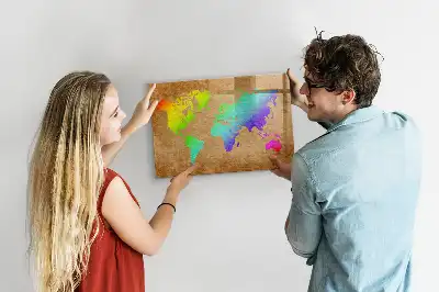Tablă magnetică cu ștergere uscată model harta lumii curcubeu