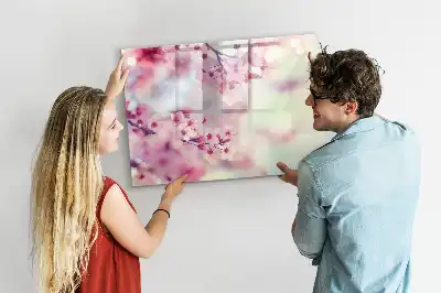 Tablă magnetică cu ștergere uscată model Flori de primăvară