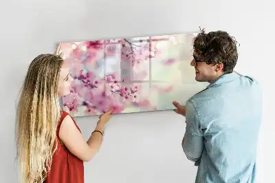 Tablă magnetică cu ștergere uscată model Flori de primăvară