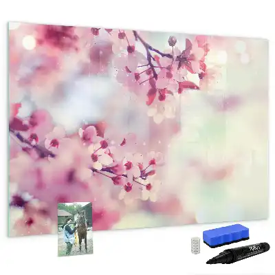 Tablă magnetică cu ștergere uscată model Flori de primăvară
