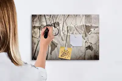 Tablă magnetică cu ștergere uscată model cu harta lumii