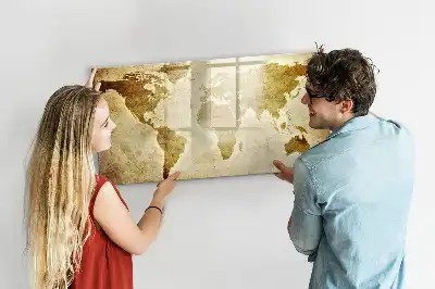 Tablă magnetică cu ștergere uscată cu model de hartă veche a lumii