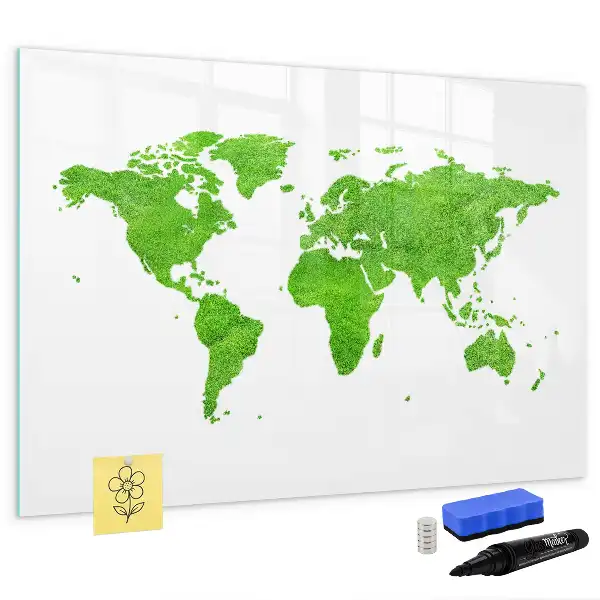 Tablă magnetică cu ștergere uscată model cu hartă din iarbă verde